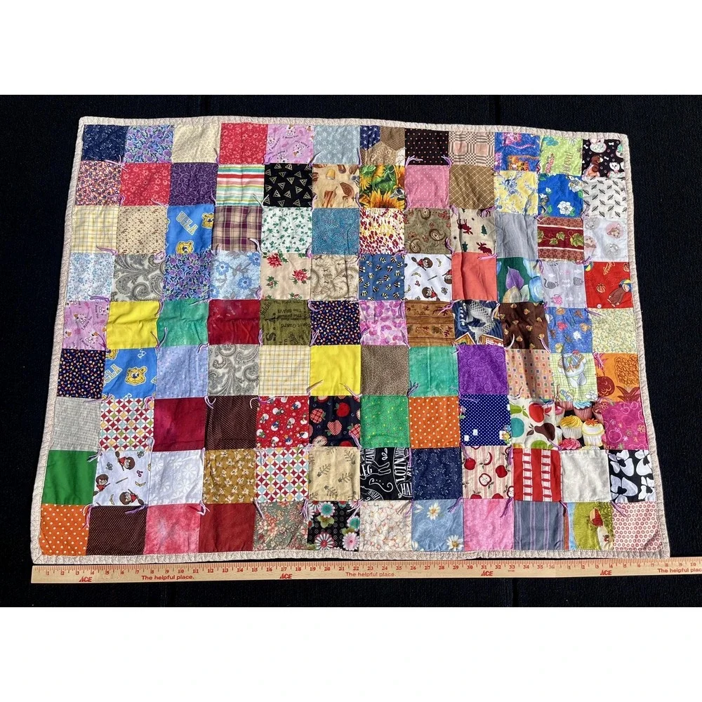 Handmade Patchwork Quilt Kids 28x35 Scrappy Cotton Multicolor Throw Blanket